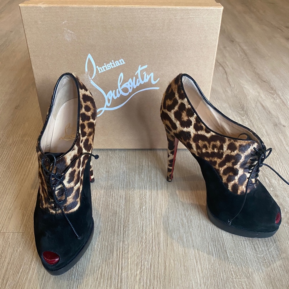 Christian Louboutin Black/Leopard Pony Hair Boots